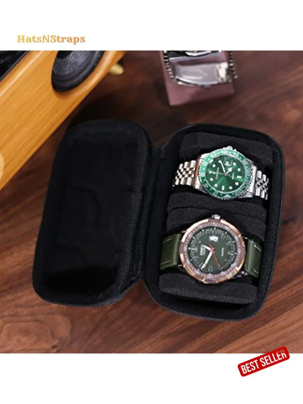 Portable 2 Slot Watch Travel Case with Velvet Interior